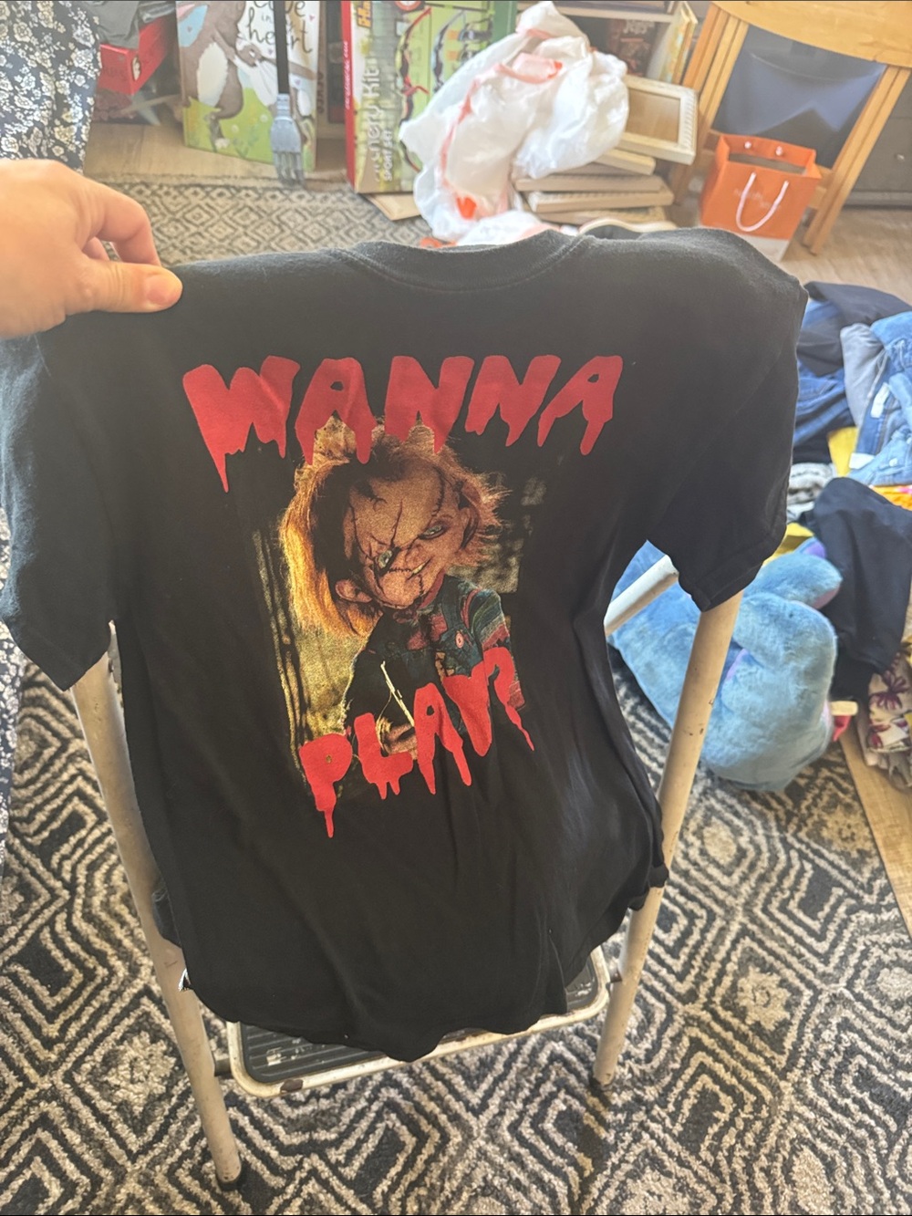 Kids Black 'Wanna Play?' Horror Graphic Tee